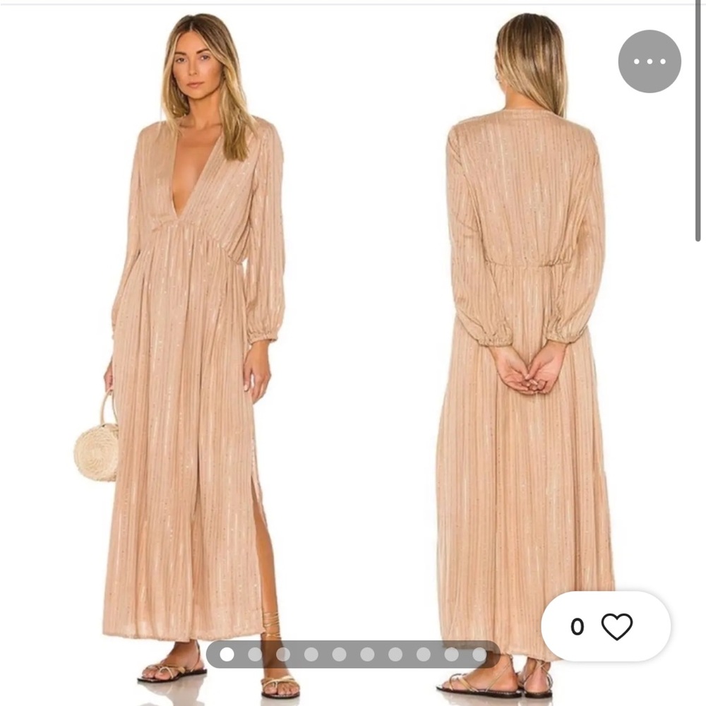 Tan Pleated Maxi Sundress with Bishop Sleeves
